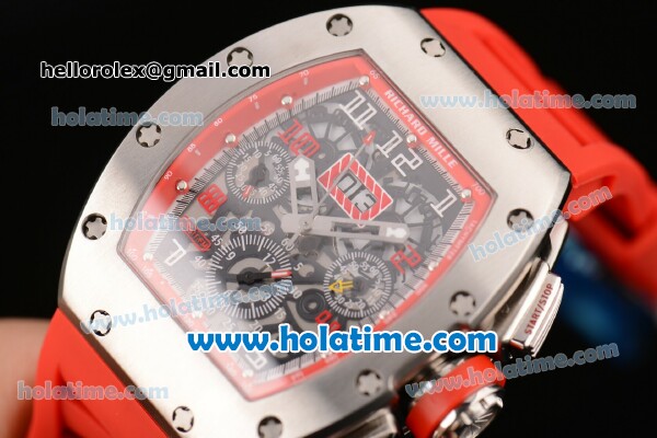 Richard Mille Felipe Massa Flyback Chrono Swiss Valjoux 7750 Automatic Steel Case with Skeleton Dial Numeral Markers and Red Rubber Bracelet - Click Image to Close